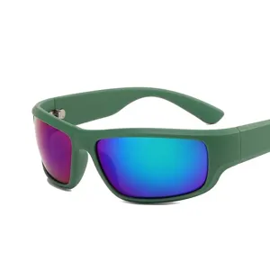 Stylish Y2K pilot sunglasses with matte green frame and iridescent lenses for fashion