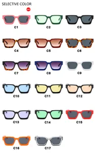 Detailed view of seventeen colorful vintage square sunglasses options for women
