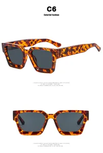 Detail view of vintage square sunglasses with tortoise shell frames and dark lenses