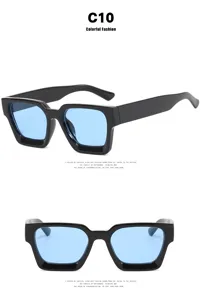 Detailed macro view of retro square sunglasses with light blue lenses