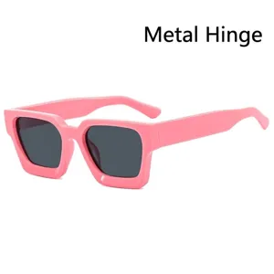 Retro oversized square frame pink sunglasses for women with UV protection coating