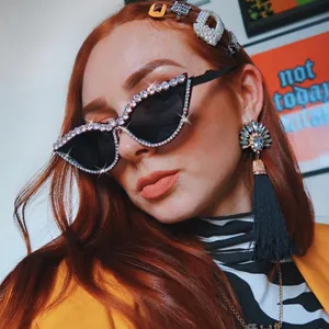 Rhinestone Cat-Eye Sunglasses For Women Trendy个性舞会 Decorative Full Frame PC AC UV400 Sunglasses Street Fashion Eyewear