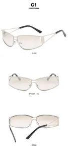 Vistas detalladas multiángulo de gafas de sol Y2K con montura metálica calada en plata
