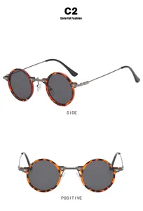 Detailansicht der kleinen runden Steampunk-Sonnenbrille aus verschiedenen Winkeln.