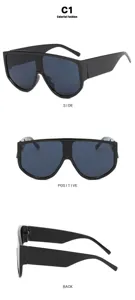 Detailed multi-angle views of black oversized shield sunglasses from front side and back