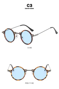Klassische runde Steampunk-Sonnenbrille mit Schildpatt-Rahmen und blauen Gläsern
