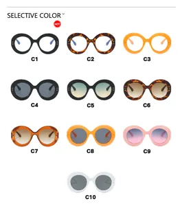 Kleuropties voor oversized ronde brillen met rijstnagel-studs en blauwlichtfilter.