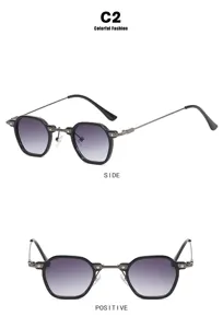 Front- und Seitenansicht der unregelmäßigen Punk-Sonnenbrille mit grauen Verlaufsgläsern