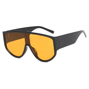 Fashion oversized one-piece shield sunglasses with black frame and orange lenses