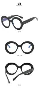 Meerdere invalshoeken van zwart oversized rond brilmontuur met blauw licht filter