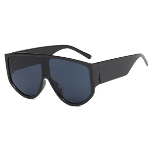 Oversized one-piece shield sunglasses in stylish black frame for fashion runway style