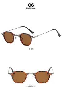 Vorder- und Seitenansicht der Retro-Punk-Sonnenbrille mit Schildpatt-Rahmen und braunem Glas