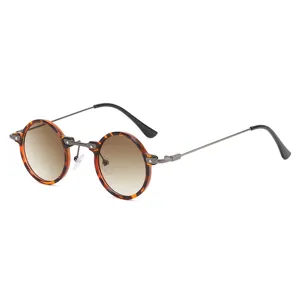 Retro runde Steampunk Sonnenbrille mit Schildpattrahmen und braunem Verlauf