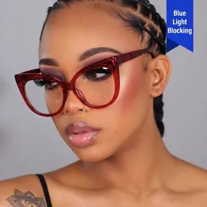 Monture de lunettes vintage oeil de chat rouge pailleté anti-lumière bleue femme