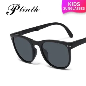 Occhiali da sole classici pieghevoli per bambini con montatura nera opaca e lenti UV