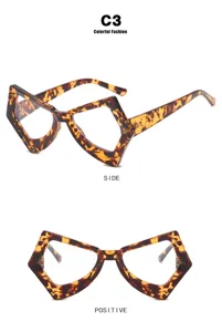 Retro irregular leopard print butterfly glasses frame showing side and front angles