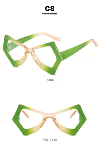Front and side views of green gradient oversized butterfly glasses frames for women