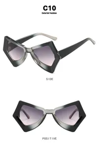 Irregular butterfly-shaped oversized glasses frame shown from side and front view