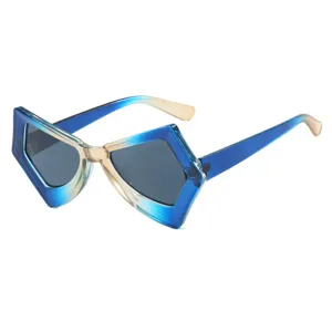 Retro oversized butterfly-shaped blue light blocking glasses with blue gradient frame
