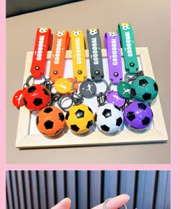 Set of colorful soccer ball keychains with GOOOOOAL printed straps for sports fans gift