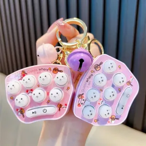 Mini Whack-A-Mole Game Console Keychain Creative Decompression Luminous Handheld Game Electronic Toy Pendant With Bell For Kids Gift Bag Accessories