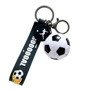 Cool 3D soccer keychain with black goal strap and ball charm for backpack or car keys