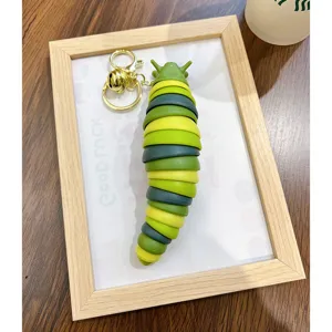 Creative and flexible colorful caterpillar fidget toy keychain for bag and car decor
