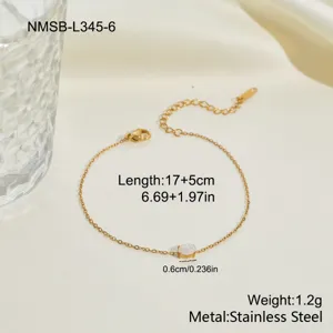 Detail of gold stainless steel bracelet with zircon stone showing dimensions and weight