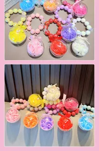Assorted colorful beaded keychains with eternal rose flower balls in clear acrylic globes
