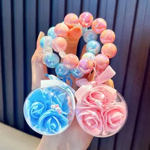 Cute Beaded Eternal Flower Keychain Pendant Transparent Flower Ball Charm For Women Backpack Car Key Ring Jewelry Gift