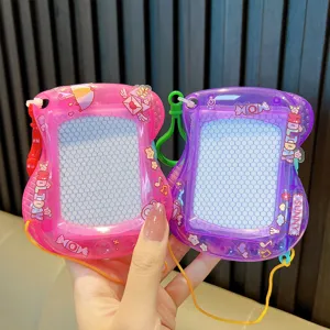Two mini magnetic drawing board keychain toys for kids in vibrant pink and purple colors