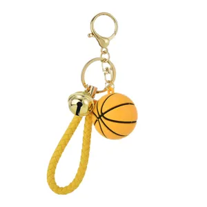 Portachiavi basket in gomma con corda intrecciata gialla e campanello dorato