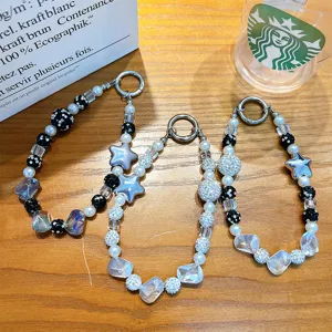 Handmade star crystal beaded keychains with rhinestone charms for phone and keys