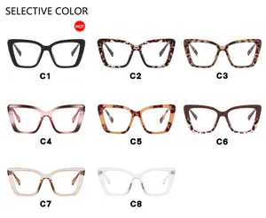 Multi-color collection of square TR90 blue light blocking glasses frames in 8 styles