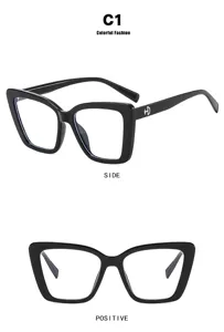 Detailed side and front view of stylish square black TR90 blue light blocking glasses frames