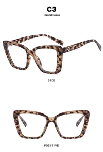 Stylish square leopard print eyeglass frames for women showing side and front view