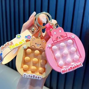 Cartoon Animal Squishy Keychain PVC Stress Relief Toy Pop-it Sensory Bag Pendant Cute Bear Rabbit Duck For Gift Party Universal