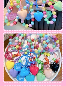 Colorful acrylic heart beaded keychains for bags and keys with cute 'FOR EVER' letter charms
