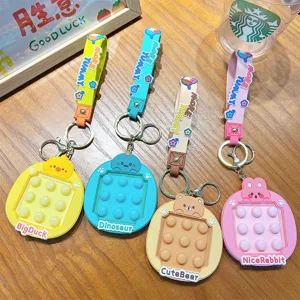 Colorful cartoon animal silicone pop-it keychains set for stress relief and bag decoration