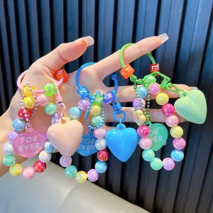 Vibrant colorful acrylic heart beaded keychain pendants for women bags and car keys