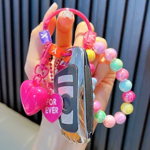 Handmade colorful acrylic heart beaded keychain with letter beads for bags and car keys