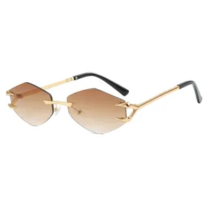 Rimless polygon sunglasses featuring unique gold claw lugs and brown gradient lenses