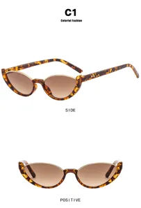 Detailweergave van de voor- en zijkant van een retro cat-eye zonnebril met schildpadmotief