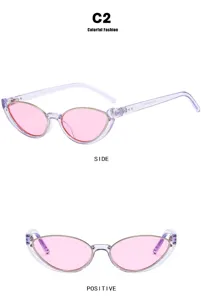 Retro hip-hop cat-eye zonnebril met roze glazen en een transparant paars montuur
