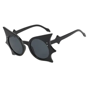 Unique black bat-shaped Halloween costume sunglasses with dark lenses for parties