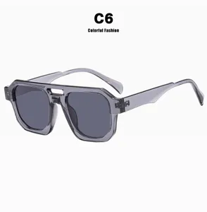Detail der grauen transparenten Pilotenbrille mit modernem Retro-Doppelbrillen-Design