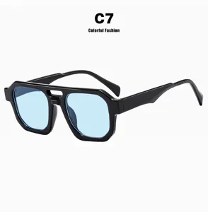 Retro Doppelsteg Flieger-Sonnenbrille für Herren mit hellblauen Gläsern und schwarzem Rahmen