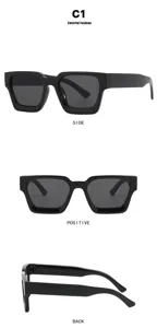 Vue détaillée multi-angle de lunettes de soleil carrées noires élégantes anti-UV