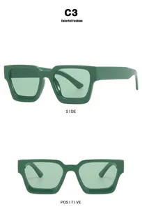 Vues de face et de côté de lunettes de soleil vert foncé tendance avec protection UV