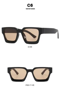 Vue détaillée de lunettes de soleil carrées C6 avec verres thé de face et de profil